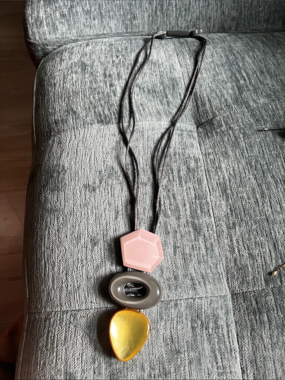 Statement Geometric Pendant Necklace in Pink, Gray and Gold